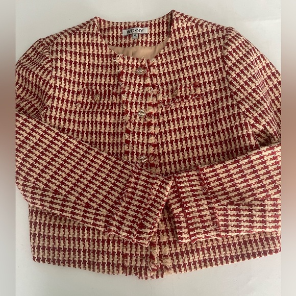 💎🤍🌷Stylish Red and White Houndstooth Jacket - Picture 12 of 14